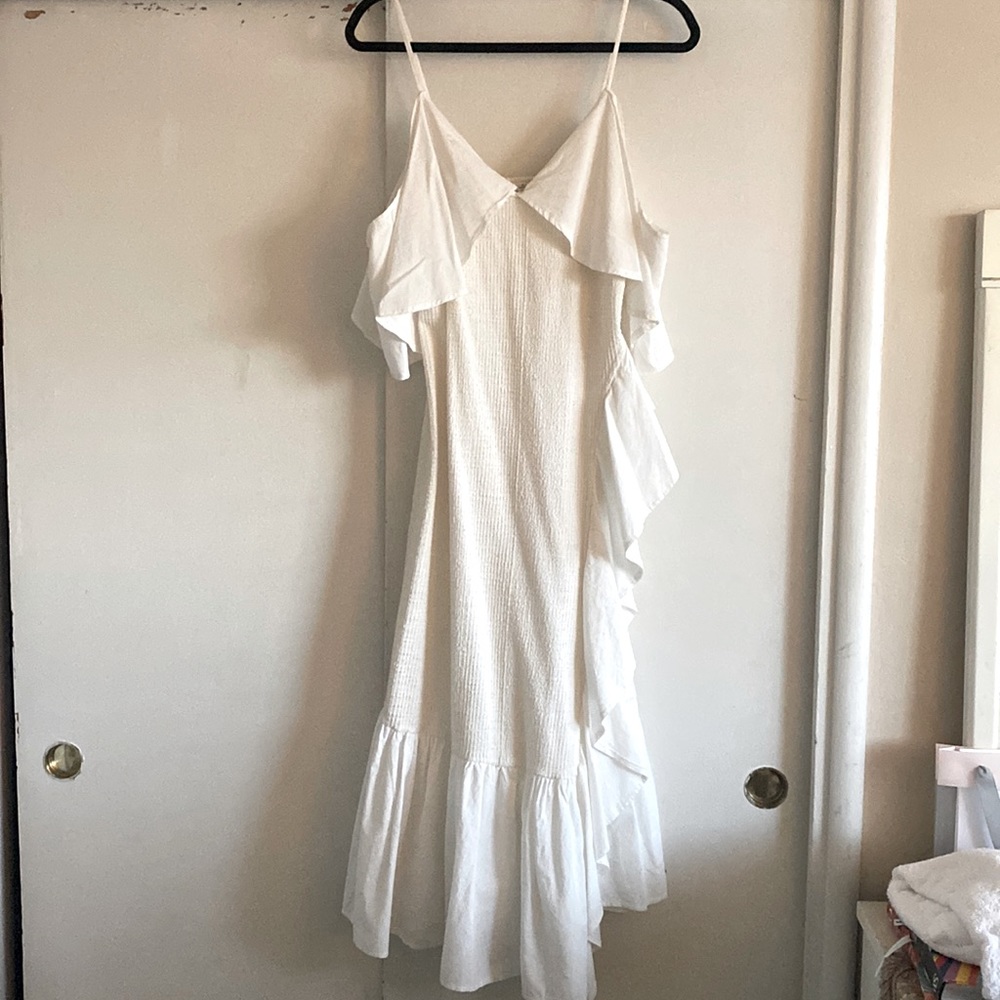White/Off White Midi Ruffle Dress